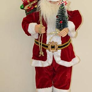 60cm Tall Father Christmas Figure, Traditional Santa Style with Sack of Presents and Christmas Tree, Freestanding Solid Ornament with Fabric Clothing for Indoor Display gallery 1