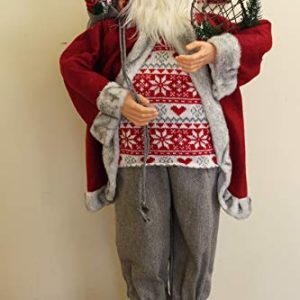 90cm Tall Father Christmas Figure with Sack of Presents and Snow Shoes, Rustic Santa Style Freestanding Christmas Decoration with Material and Wool Clothing gallery 1