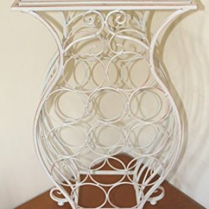 Shabby Chic Metal Wine Rack for 13 Bottles, Antique White Free Standing Wine Storage with Top Shelf, Fully Assembled, 75cm Tall gallery 1