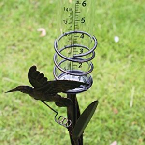Rain Gauge with Ornate Steel Bird Holder and Glass Rain Collector, Antique Copper Finish, 92cm Spike Stand, Metric and Imperial Markings for Garden Use gallery 1