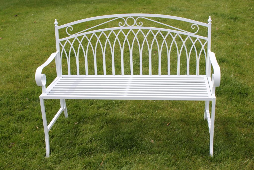 Versailles Folding Metal Garden Bench in White Garden Market Place