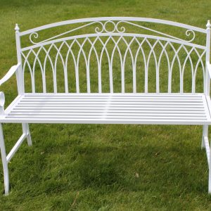 Versailles Folding Metal Garden Bench, White Outdoor Seating, Foldable Patio Bench, No Tools Assembly, 120cm Wide gallery 1