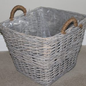 Medium Square Willow Log Basket, Washed Grey Wicker Storage Basket with Rope Handles and Lining, 46cm Tall gallery 1
