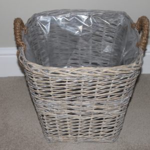 Small Square Willow Log Basket, Washed Grey Wicker Storage Basket with Rope Handles and Lining, 42cm Tall gallery 1