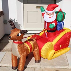 Inflatable Father Christmas and Reindeer with LED Lights, 1.8m Wide Festive Decoration, Indoor Outdoor Self Inflating Display gallery 1