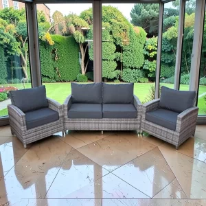 Windsor Luxury Grey Rattan Weave 3 Piece Suite