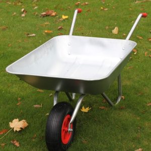 Garden Wheelbarrow with 65 Litre Galvanised Tray, Steel Frame, Pneumatic Rubber Tyre, Heavy Duty Outdoor Garden Cart, 100kg Capacity gallery 1