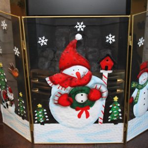 Snowmen and Robins Metal Fire Guard, 3 Panel Folding Fireplace Screen, Decorative Christmas Fire Screen, 74cm Wide gallery 1