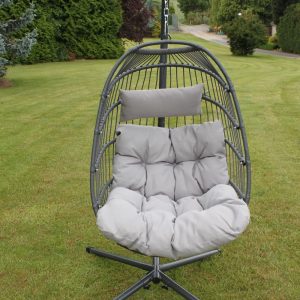 Florence Hanging Egg Garden Chair, Grey Wicker Swing Chair with Cushions, Folding Outdoor Hanging Seat, 2m Frame gallery 1