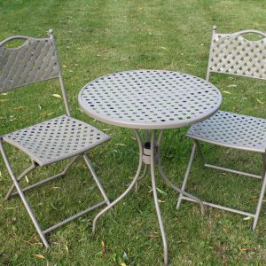 Heavy Duty Garden Bistro Set, 2 Folding Mesh Chairs and Round Mesh Table, Beige Steel Patio Set for Home or Commercial Use gallery 1