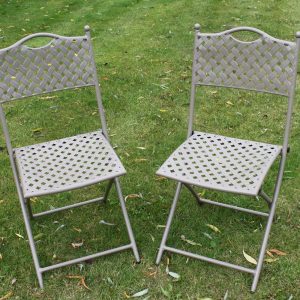 Set of 2 Heavy Duty Folding Garden Chairs, Beige Steel Bistro Chairs for Patio or Commercial Use, Mesh Design Outdoor Seating gallery 1