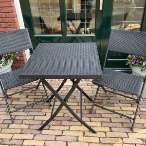 Naples 2 Seater Folding Garden Bistro Set, Black Rattan Effect Table and Chairs Set, Compact Outdoor Patio Furniture gallery 1