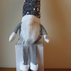 Large Christmas Sitting Glam Gonk Figure in Grey, 75cm Tall Festive Decoration with Sparkly Sequined Hat, Polyester Indoor Ornament for Mantels and Windowsills gallery 1