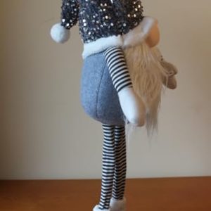 Large Standing Glam Gonk Christmas Figure in Grey, Sequined Festive Decoration, 80cm Tall Freestanding Ornament gallery 1