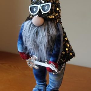 Rock Gonk Christmas Figure Playing Guitar, Sequined Festive Decoration, 37cm Tall Freestanding Ornament gallery 1
