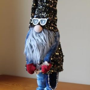 Large Rock Gonk Christmas Figure Playing Guitar, Sequined Festive Decoration, 62cm Tall Freestanding Ornament gallery 1