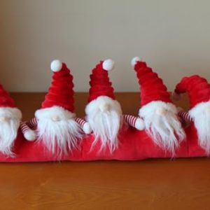 Christmas Draught Excluder with Red Gonk Design, Soft Door Snake with 5 Gonks, Polyester Fabric, 73cm Wide x 28cm High, Fun Seasonal Draught Stopper gallery 1