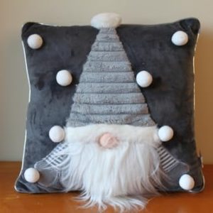 Christmas Cushion with Grey Gonk Design, Soft Festive Decorative Cushion, 33cm Square Polyester gallery 1