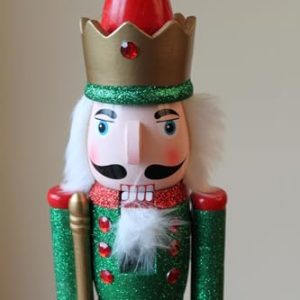 Large Christmas Nutcracker Figure 50cm Tall, Green and Red Traditional Festive Decoration, Indoor Ornament gallery 1