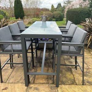 Monaco Tall Garden Bar Table Dining Aluminium Set Complete With 6 Tall Chair Stools and Cushions gallery 1