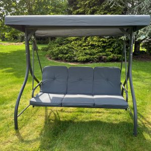 Luxury Heavy Duty 3 Seater Garden Swing Seat Hammock Bed, Grey Outdoor Canopy Swing with Thick Cushions, Convertible Patio Day Bed gallery 1