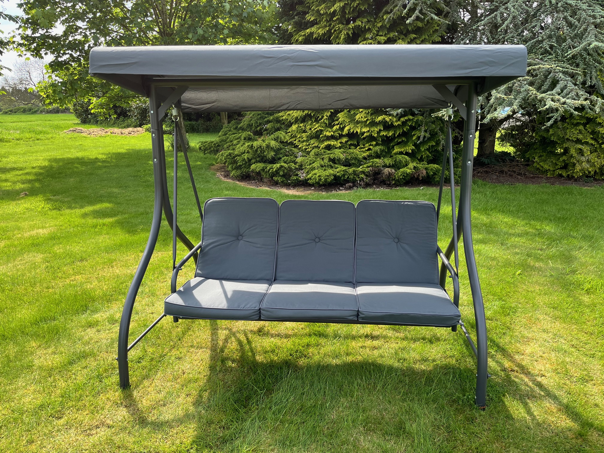 Gardman somerset 3 seat swing hammock bed heavy duty garden bench patio in grey outlet