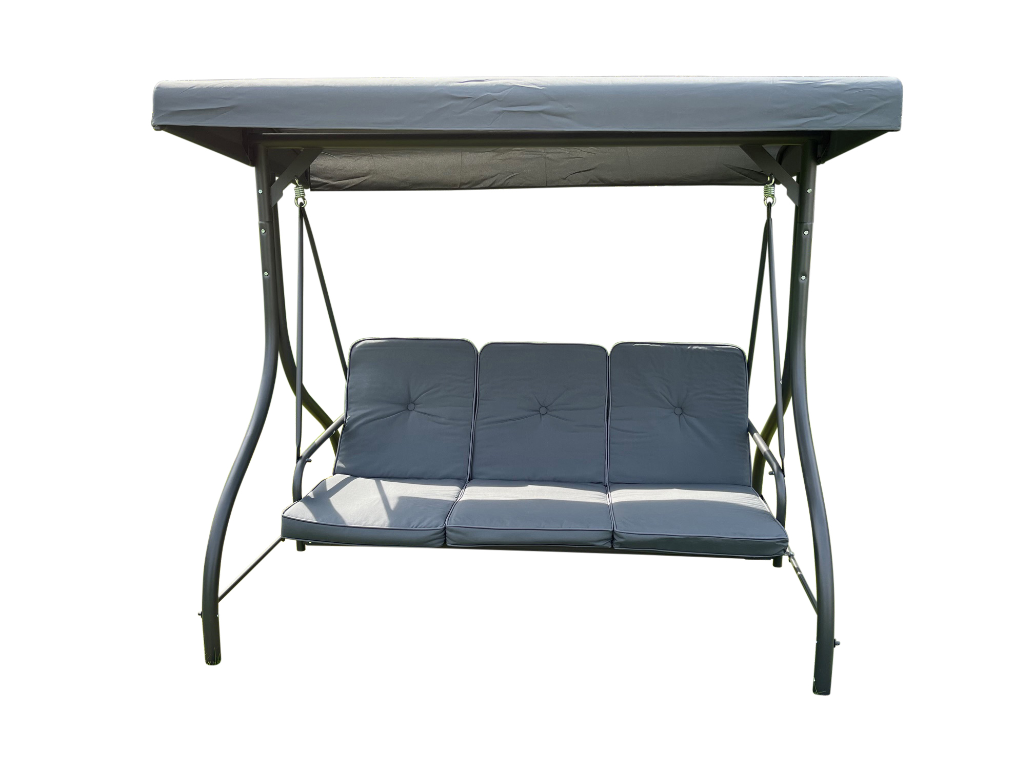 Luxury Heavy Duty Grey Garden 3 Seater Swing Seat Hammock Bed Complete with Thick Cushions. Adjustable canopy angle. Garden Market Place