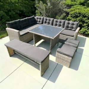 Norfolk Rattan Weave Luxury Garden 10 seater Corner Set Complete With Cushions