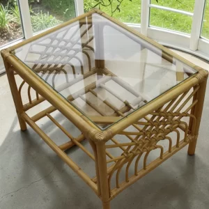 Portofino Cane Coffee Table in Natural Finish with Tempered Glass Top gallery 1