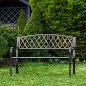 Warwick Metal Garden Bench with Web Pattern Cast Iron Back