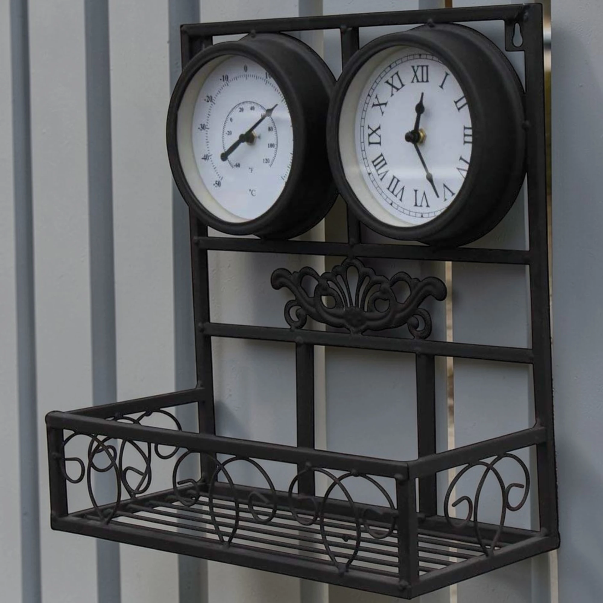 Clock with Thermometer and Plant Holder | The Garden Marketplace