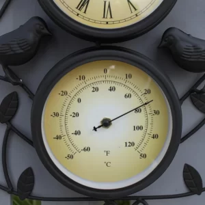 Leaf & Bird Design Clock with Thermometer gallery 1
