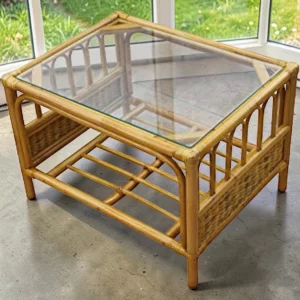 Sorrento Cane Coffee Table in Natural Finish with Tempered Glass Top