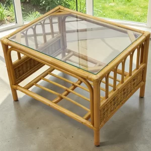 Sorrento Cane Coffee Table in Natural Finish with Tempered Glass Top gallery 1