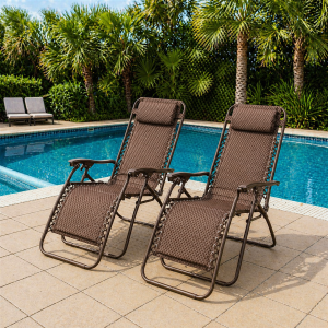 Padded Garden Anti Gravity Recliner Chairs Brown (Set of 2)
