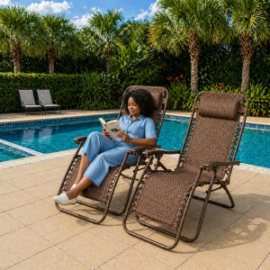 Padded Garden Anti Gravity Recliner Chairs Brown (Set of 2) gallery 1