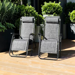 Padded Anti-Gravity Recliner Garden Chairs Grey 2pc
