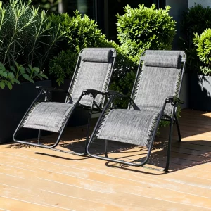 Padded Anti-Gravity Recliner Garden Chairs Grey 2pc gallery 1